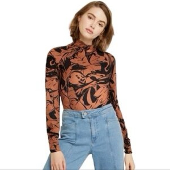 a new day Black and Brown Patterned Bodysuit, NWT, Size M - Picture 2 of 8